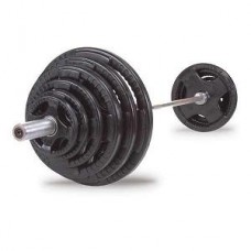 Body-Solid 500 lb Rubber Grip Olympic Plate Set with Bar